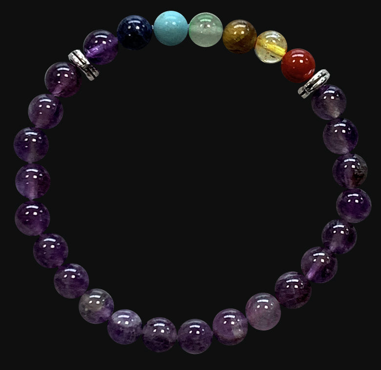 Amethyst & 7 Chakren - Perlenarmband - 6 mm