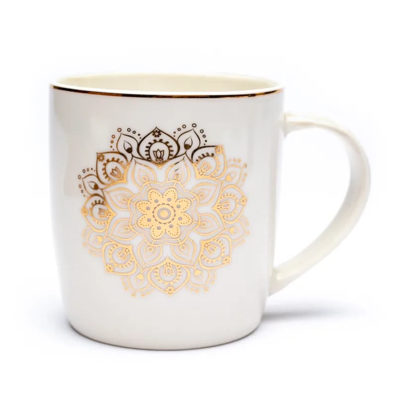 Teetasse mit Sieb und Deckel - Weißes Mandala - 400 ml