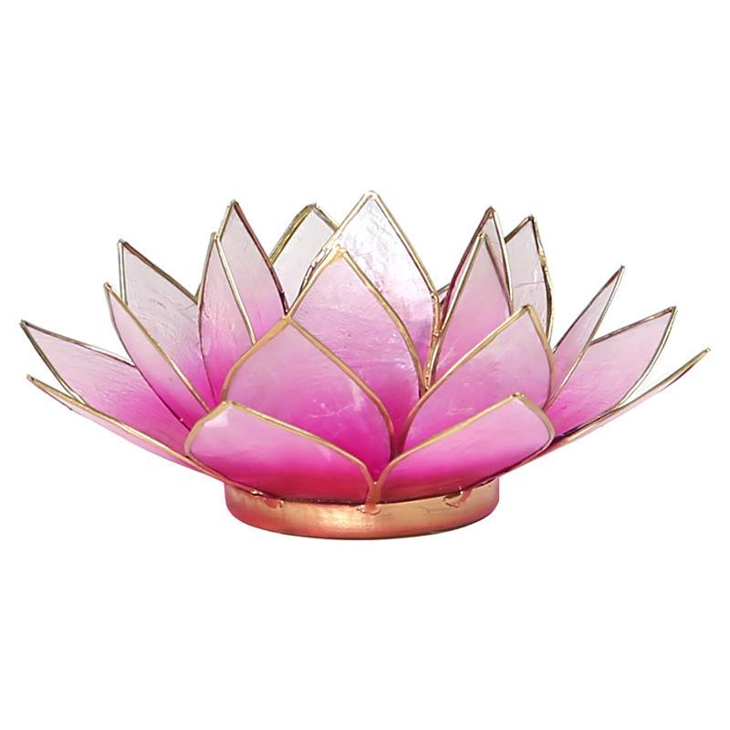 Lotus Teelichthalter rosa/weiß goldfarbig