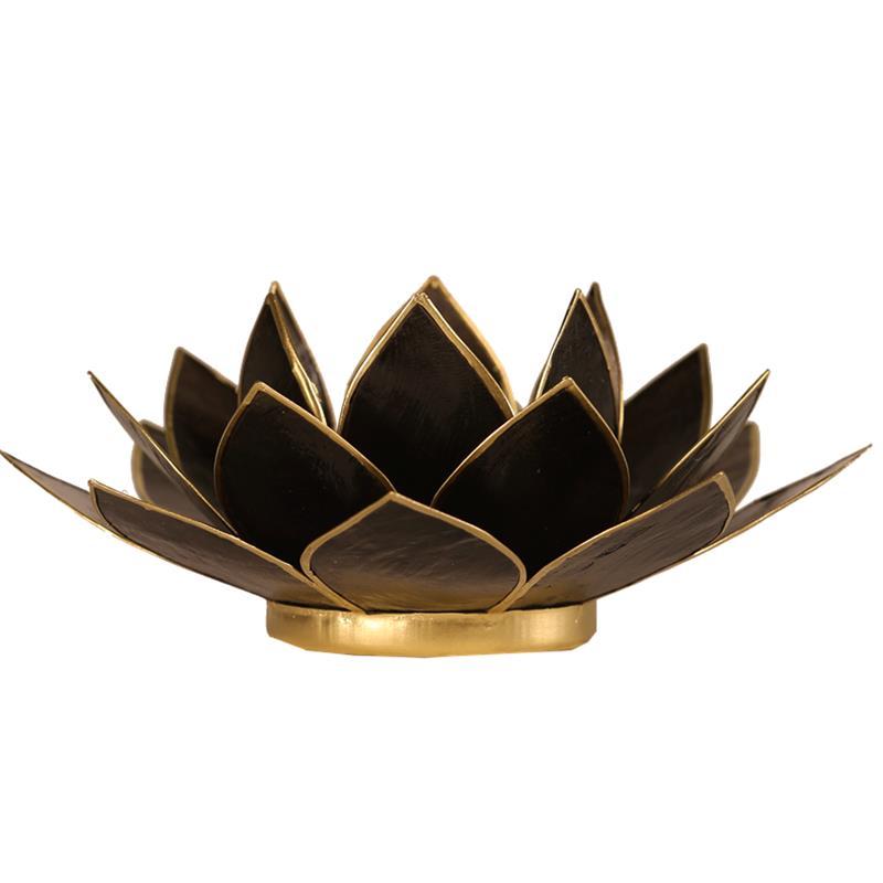 Lotus Teelichthalter schwarz goldfarbig