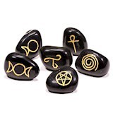 Wicca Symbolsteine schwarzer Achat SET 6 x